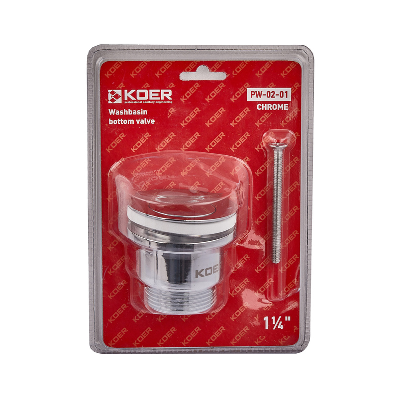Донний клапан для умивальника Koer PW-02-01 1 1/4'' (кнопка) (Колір хром)