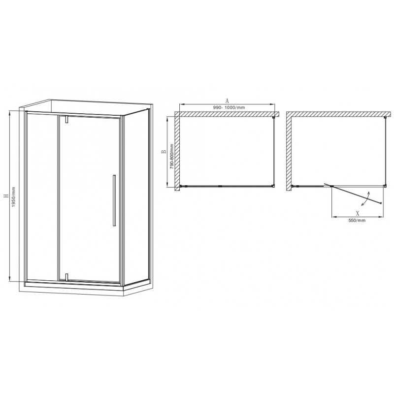 Душова кабіна без піддона Mixxus Premium BEVEL SC01-100x80x195-TR Chrome прозоре скло 6мм (MI