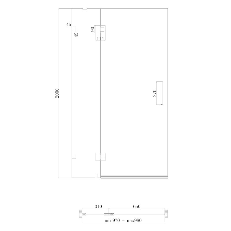 Двері в нішу Koer SR SD04-100x200-TR-01 прозоре скло Easy Clean 10мм, хром