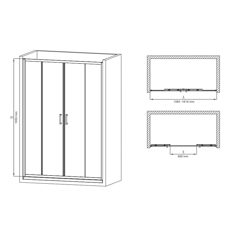 Двері в нішу Mixxus Premium DIVERSE SD01-160x185-TR Хром прозоре скло 5мм