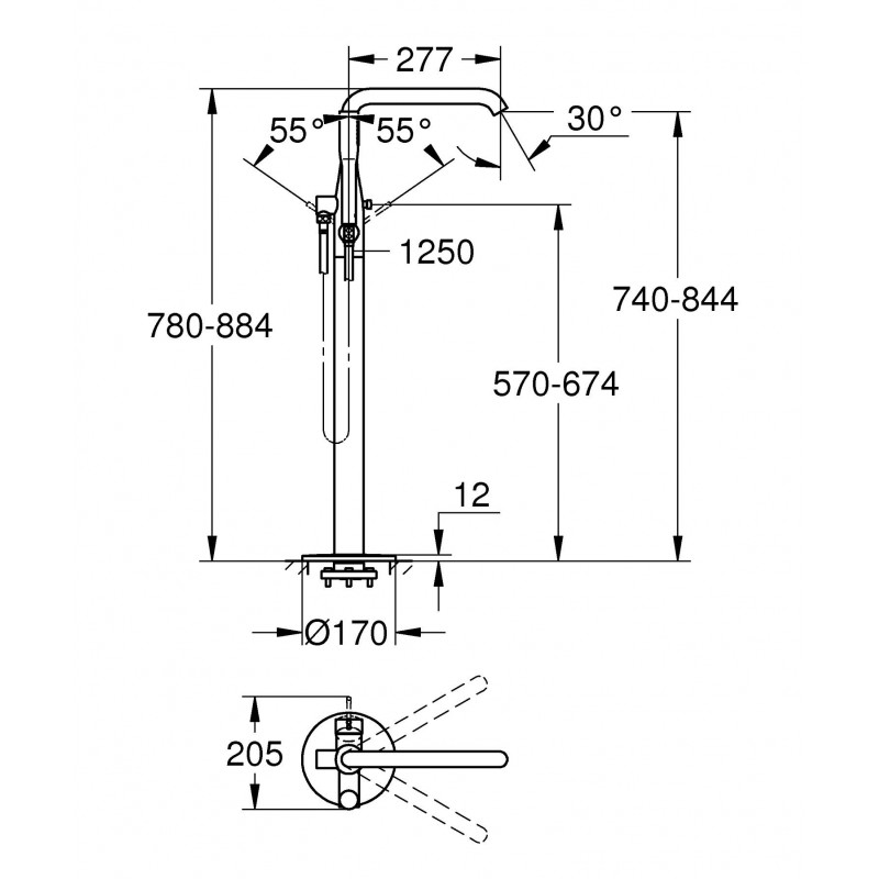 Смеситель для ванны напольный Grohe Essence 25248KF1 (черный матовый)
