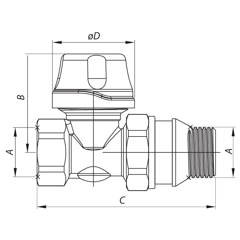 Кран термостатический прямой 1/2" Koer KR.923-GI