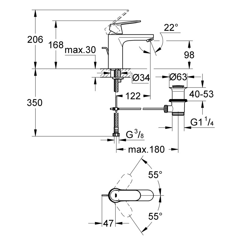 Смеситель для раковины M-размера Grohe Eurosmart Cosmopolitan