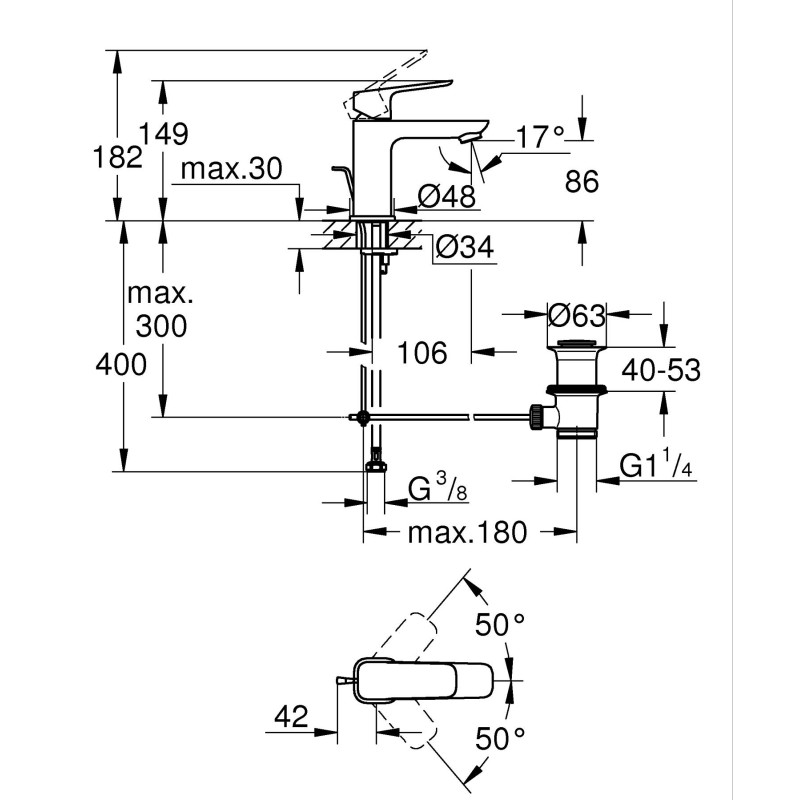 Однорычажный смеситель для раковины Grohe Cubeo S-размера