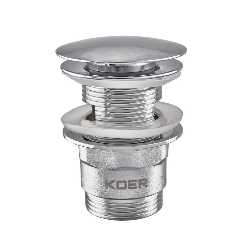 Донний клапан для умивальника з переливом Koer PW-03-01 1 1/4'' (кнопка) (Колір хром)