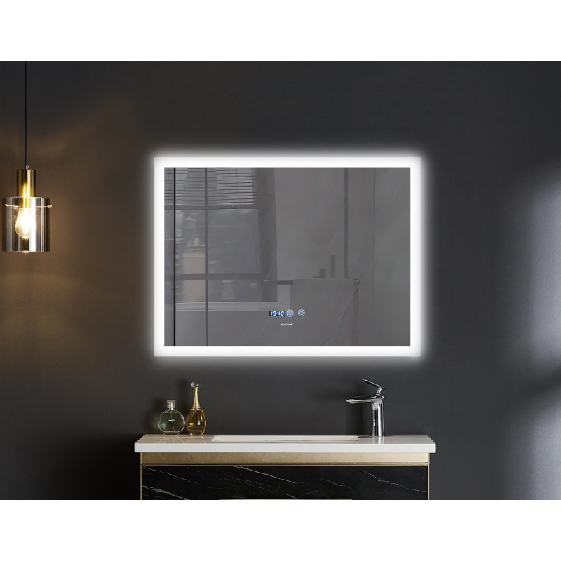 Дзеркало Mixxus FLAT MR04-100x80 з LED Touch, Anti-fog, димером, регулюванням яскравості, годинником (MI692