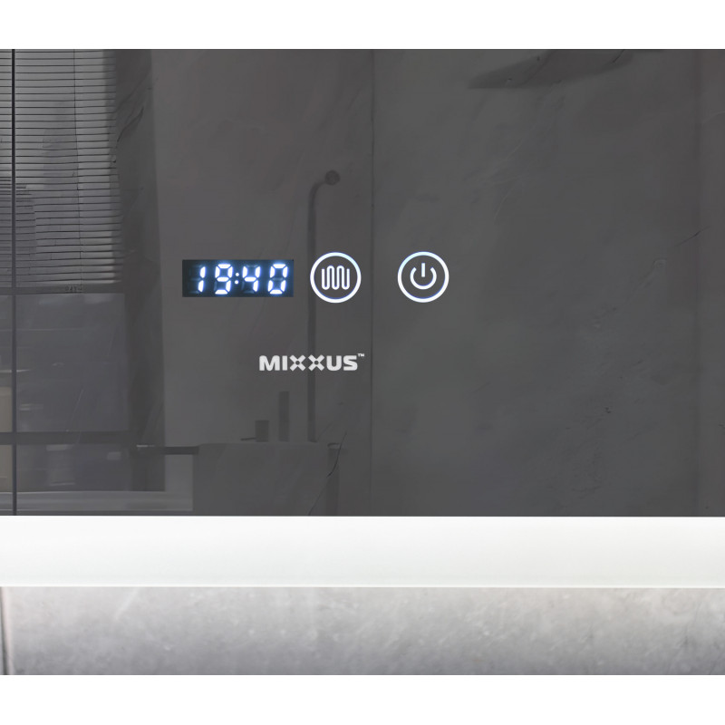 Дзеркало Mixxus FLAT MR04-100x80 з LED Touch, Anti-fog, димером, регулюванням яскравості, годинником (MI692
