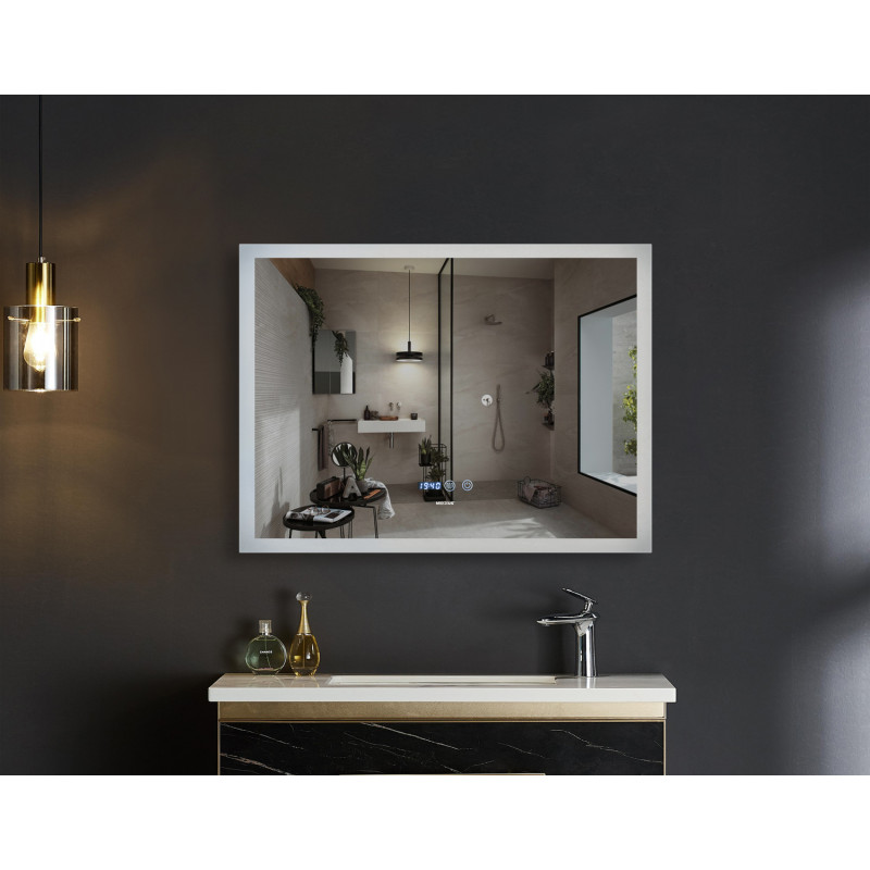 Дзеркало Mixxus FLAT MR04-100x80 з LED Touch, Anti-fog, димером, регулюванням яскравості, годинником (MI692