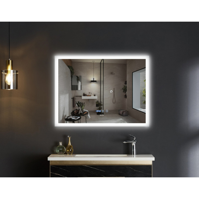 Дзеркало Mixxus FLAT MR04-100x80 з LED Touch, Anti-fog, димером, регулюванням яскравості, годинником (MI692