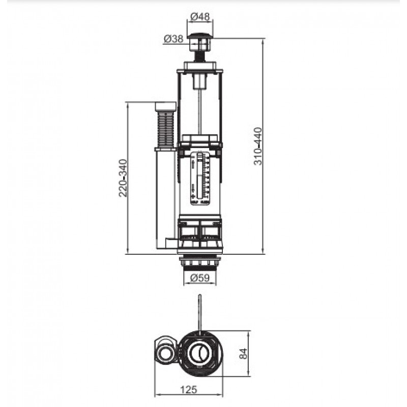 Комплект арматури Koer KT-0301-3/8" (спускна 2-х + наповнювальна з універс. підключенням) (KR5059)