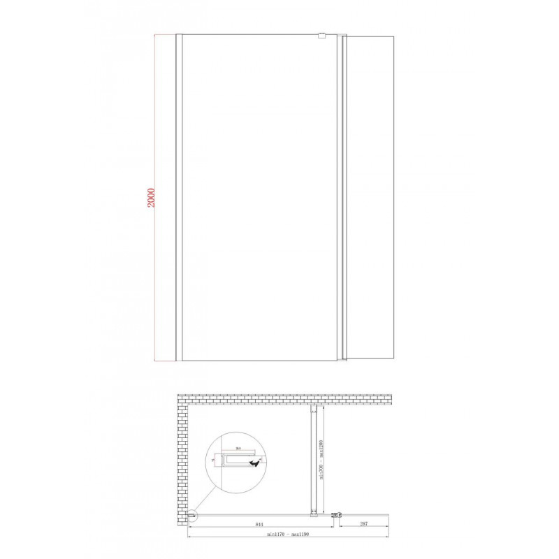 Душова перегородка Koer SR SP03-30x200-TR-01 Walk-In (рухома частина) прозоре скло Easy Clean 8м