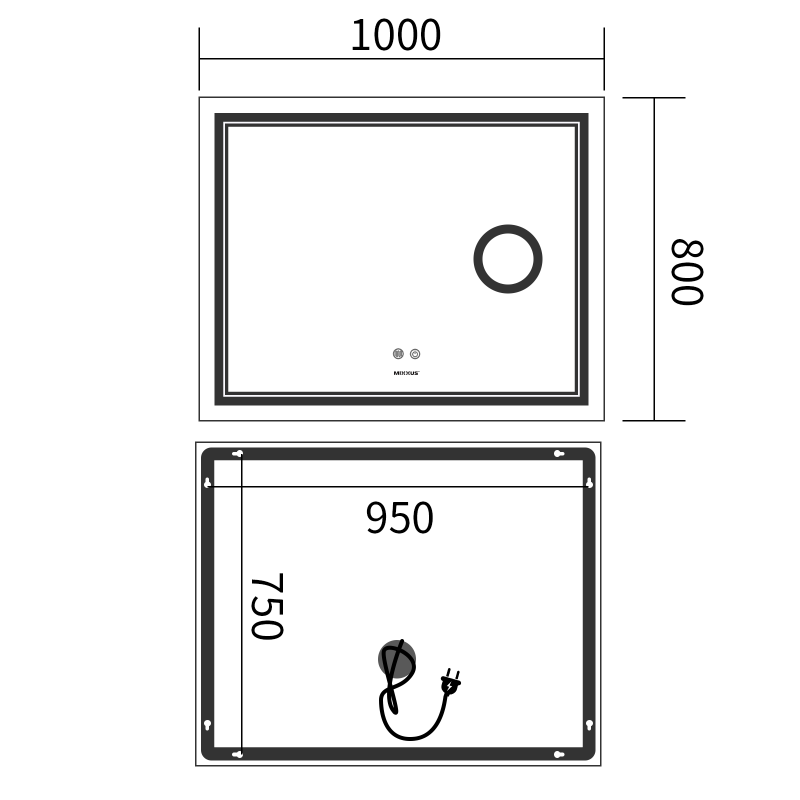 Дзеркало Mixxus Premium QUADRO MR20-100x80 (LED Touch, Анти-туман, димер, лінза)