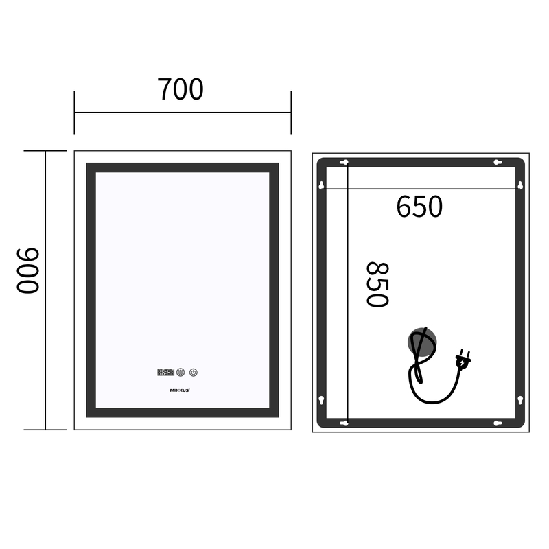 Дзеркало Mixxus Premium FLASH MR21-70x90 (LED Touch, Anti-fog, димер, годинник)
