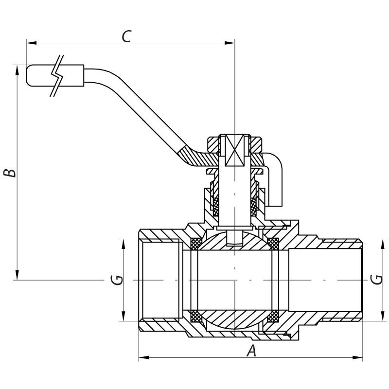 Кран шаровой KOER KR.215.G - 3/4" FM ГШВ YELLOW, ручка "рычаг" желтая