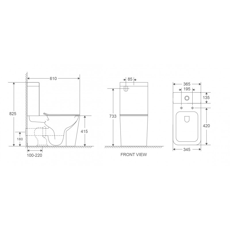Унітаз-компакт Mixxus Premium QUADRO-0401-T1 610х365х825мм, система змиву TORNADO 1.0