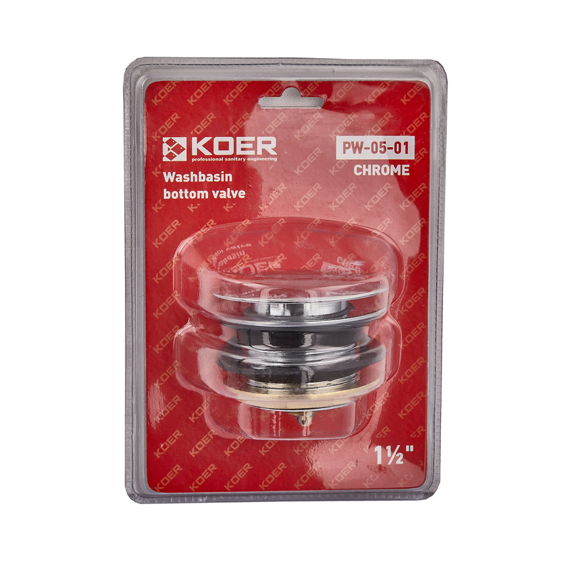 Донний клапан для ванни Koer PW-05-01 1 1/2'' (кнопка) (Колір хром)