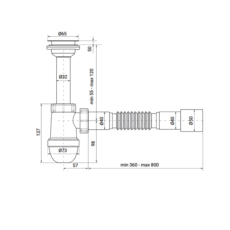 Сифон для умивальника Zerix SU-01 1 1/4"x40 з литим випуском