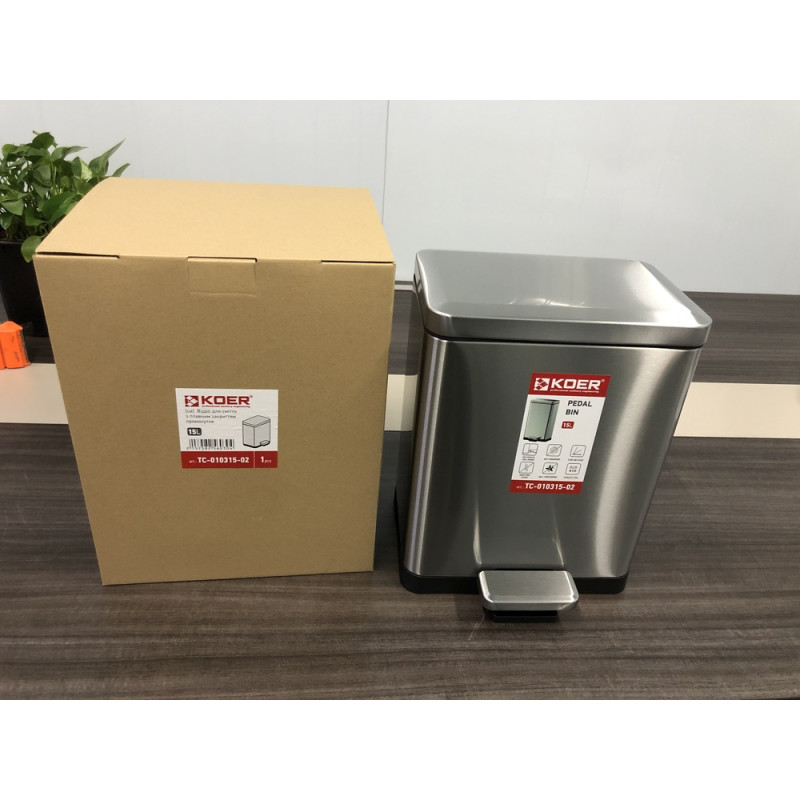 Мусорное ведро с плавным закрытием прямоугольное Koer TC-010315-02 15 л цвет нержавейка