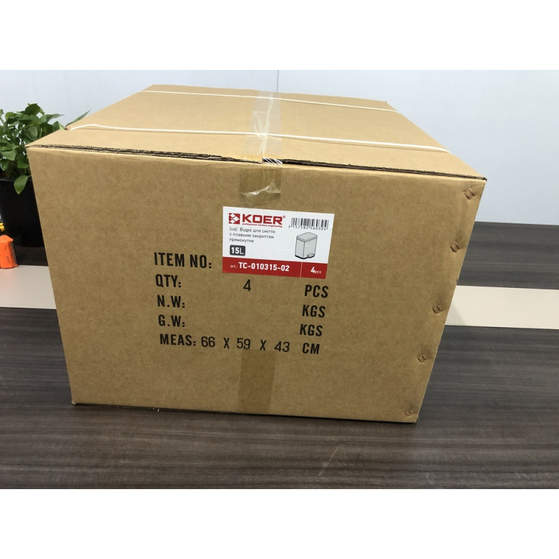 Мусорное ведро с плавным закрытием прямоугольное Koer TC-010315-02 15 л цвет нержавейка