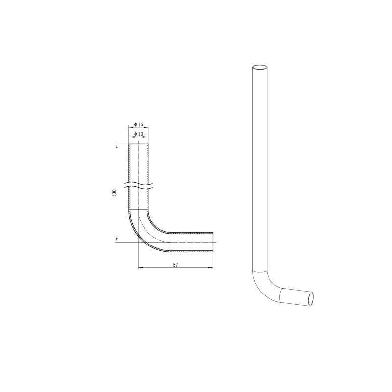 Трубка Г-образная для подсоединения радиатора Koer KA.D16-500 - 16(2.2mm) x 15-500mm