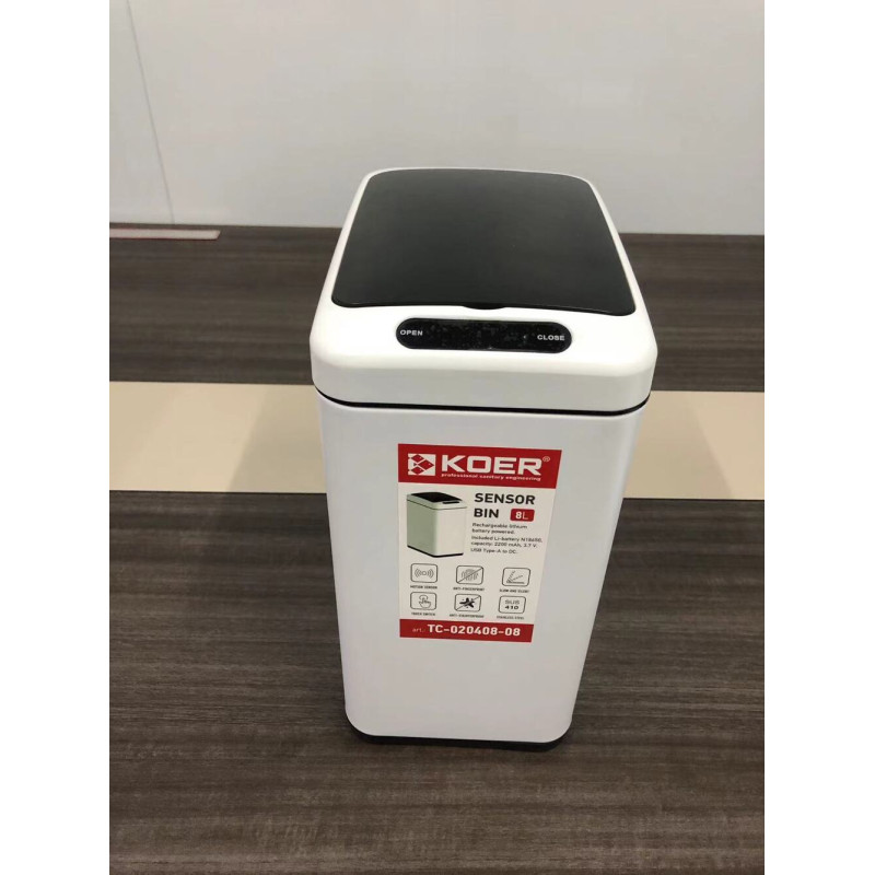 Мусорное ведро сенсорное прямоугольное Koer TC-020408-08 8 л цвет белый
