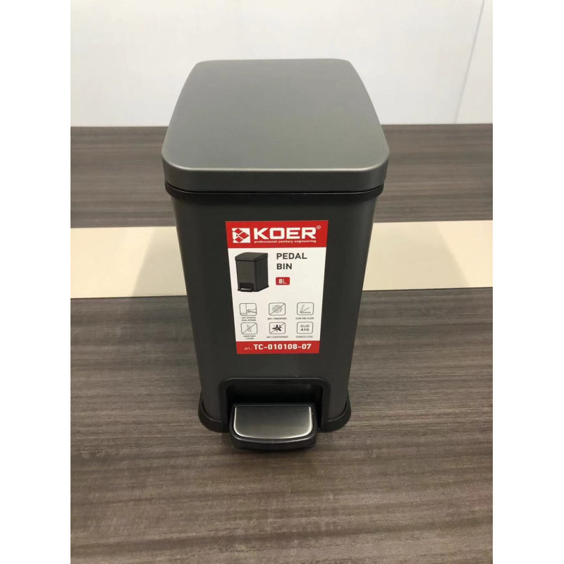 Мусорное ведро с плавным закрытием прямоугольное Koer TC-010108-07 8 л цвет графит