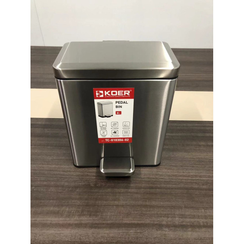 Мусорное ведро с плавным закрытием прямоугольное Koer TC-010306-02 6 л цвет нержавейка