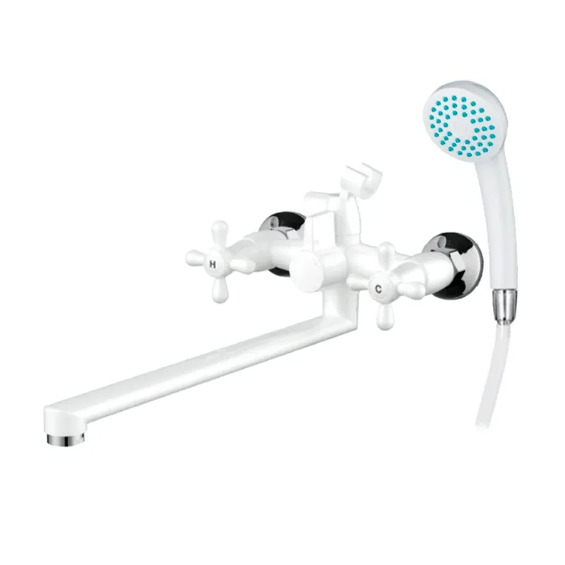 Смеситель для ванной Plamix Sirius-140 White (со шлангом и лейкой)