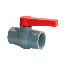 Кран шаровой Plamix PVF-1 1/2" FF PVC, ручка "рычаг" (grey+red)