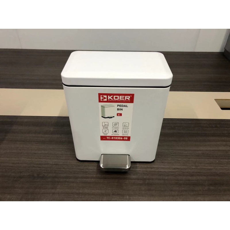 Мусорное ведро с плавным закрытием прямоугольное Koer TC-010306-08 6 л цвет белый