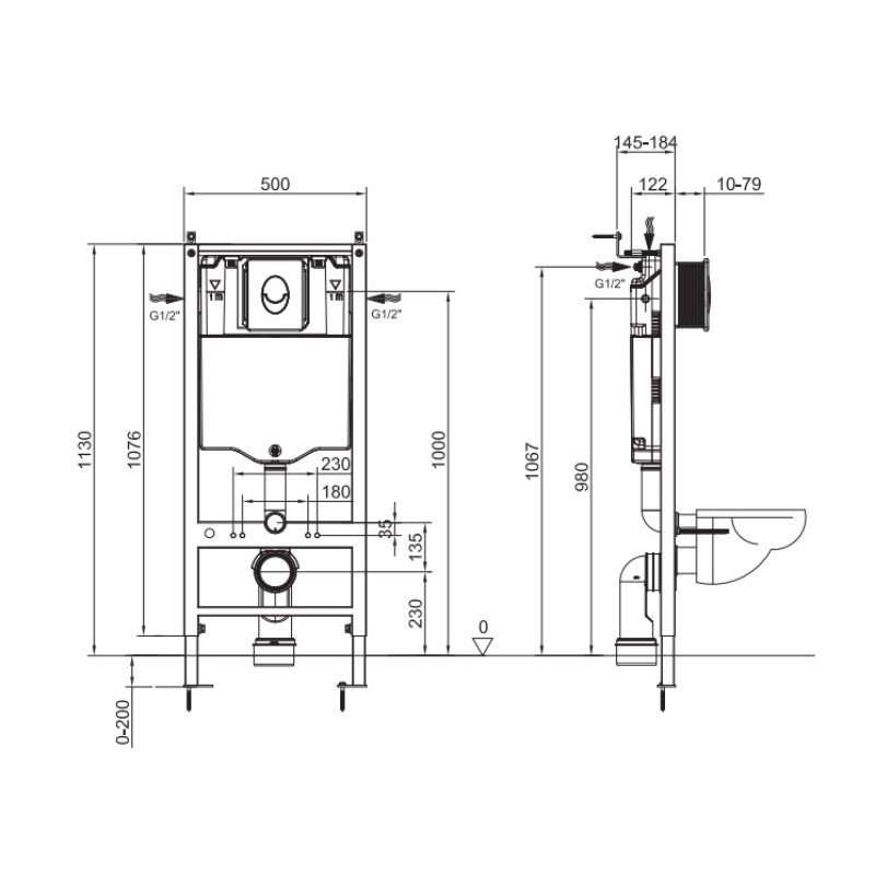 Инсталляция для подвесного унитаза Koer KT-0503-01 500x126x1150mm с панелью смыва KT-0606-01 Хром (