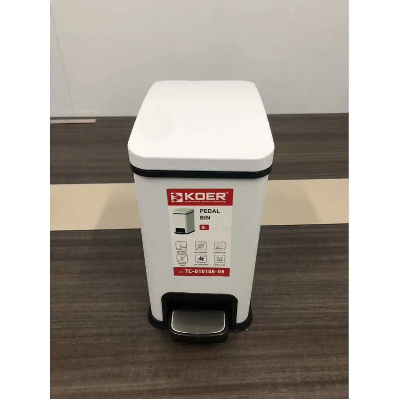 Мусорное ведро с плавным закрытием прямоугольное Koer TC-010108-08 8 л цвет белый