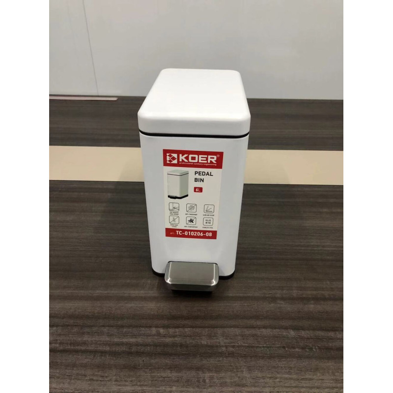 Мусорное ведро с плавным закрытием прямоугольное Koer TC-010206-08 6 л цвет белый