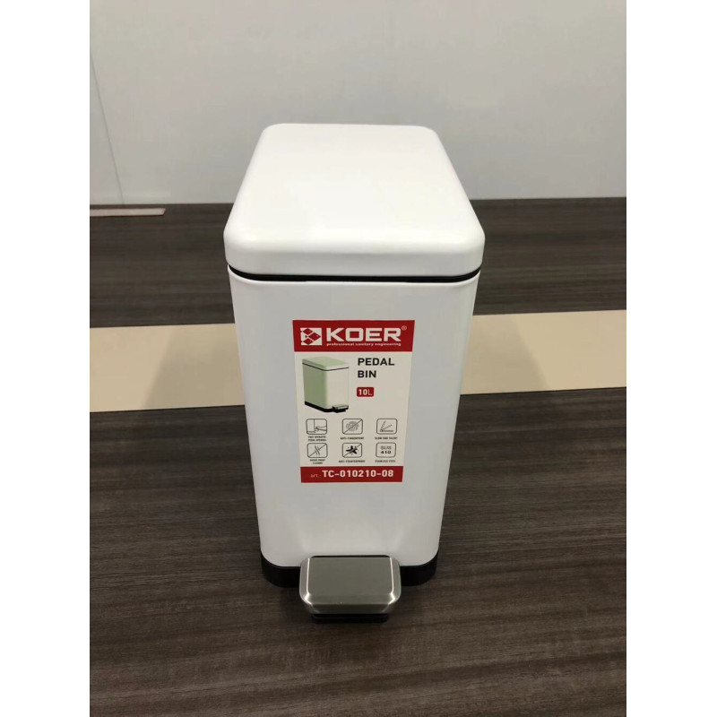 Мусорное ведро с плавным закрытием прямоугольное Koer TC-010210-08 10 л цвет белый