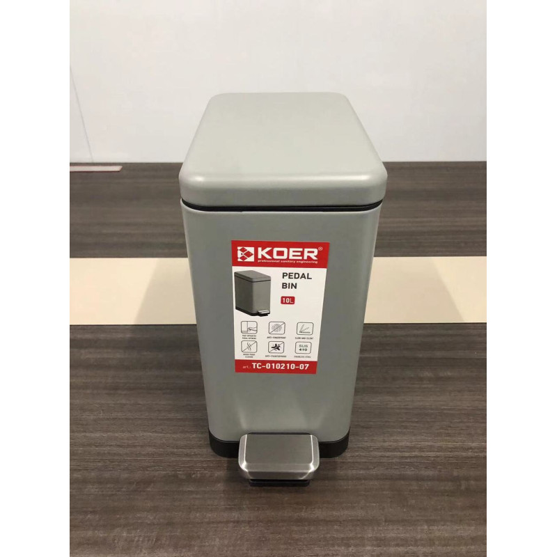 Мусорное ведро с плавным закрытием прямоугольное Koer TC-010210-07 10 л цвет серый