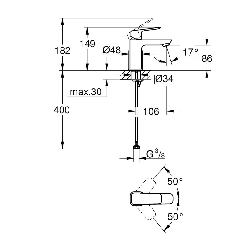 Однорычажный смеситель для раковины Grohe Cubeo S-размера