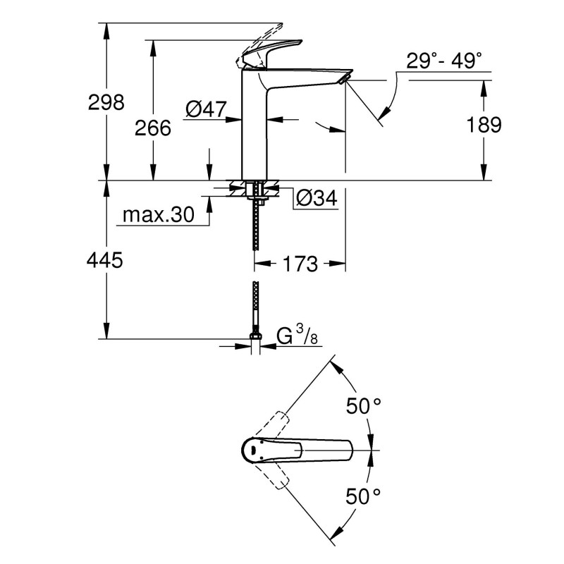 Однорычажный смеситель для раковины Grohe Eurosmart XL-Size