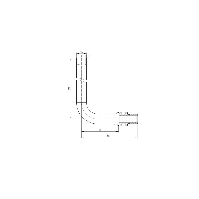 Трубка Г-образная для подсоединения радиатора Koer KA.D16-250 - 16(2.2mm) x 15-250mm