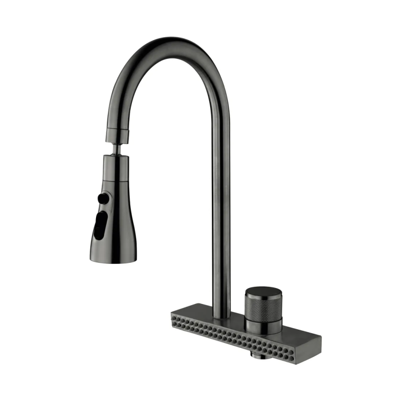 Смеситель для кухни Mixxus FOL-017 Graphite с функц. "водопад" из нерж. стали