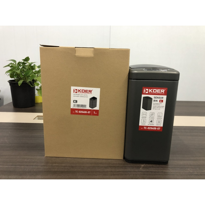 Мусорное ведро сенсорное прямоугольное Koer TC-020408-07 8 л цвет графит