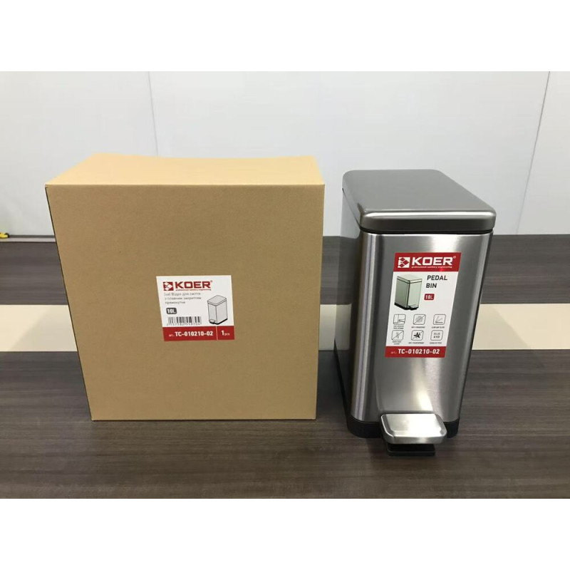 Мусорное ведро с плавным закрытием прямоугольное Koer TC-010210-02 10 л цвет нержавейка