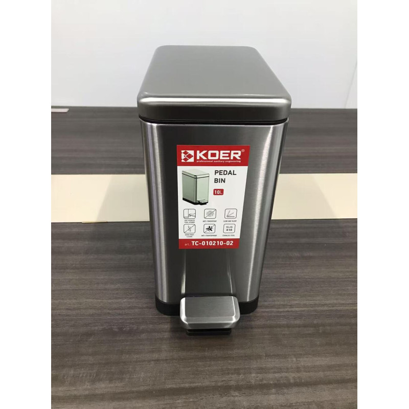 Мусорное ведро с плавным закрытием прямоугольное Koer TC-010210-02 10 л цвет нержавейка