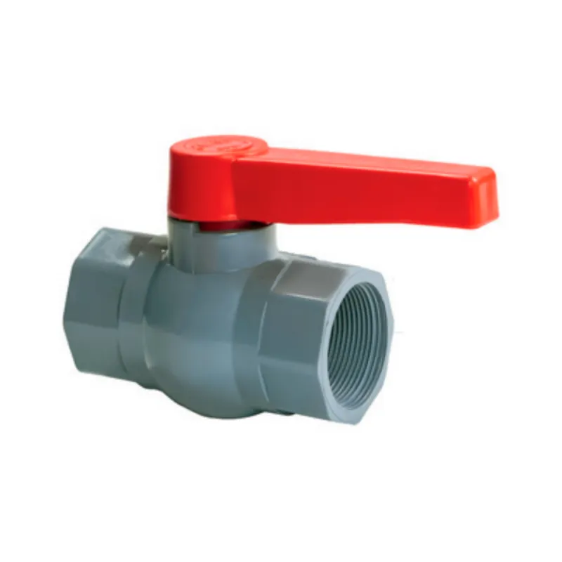 Кран шаровой PVC, ручка "рычаг" (grey+red) Plamix PVF-1 1/4" FF