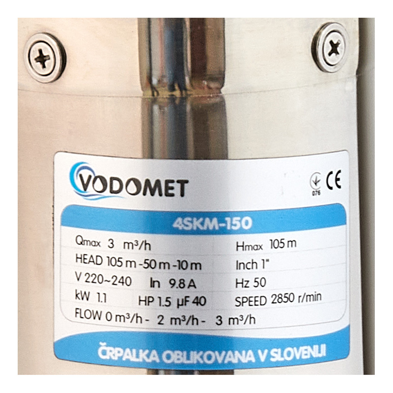 Скважинный насос вихревой Vodomet 4SKM-150 Н=105М, Q=3кбМ, P=1100 Вт, встр. конденс.
