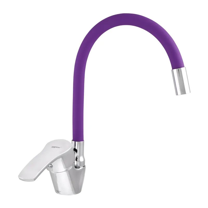 Смеситель для кухни Zerix YUB 279 с фиолетовым гибким изливом