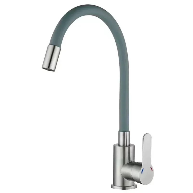 Кухонный смеситель с серым силиконовым изливом Zerix DAX-011 Refl.Gray (нерж. сталь)