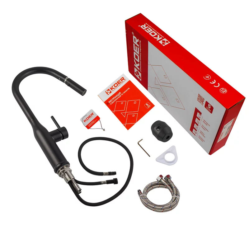 Кухонный смеситель с выдвижным изливом KOER KI-70004-05 (нерж. сталь)