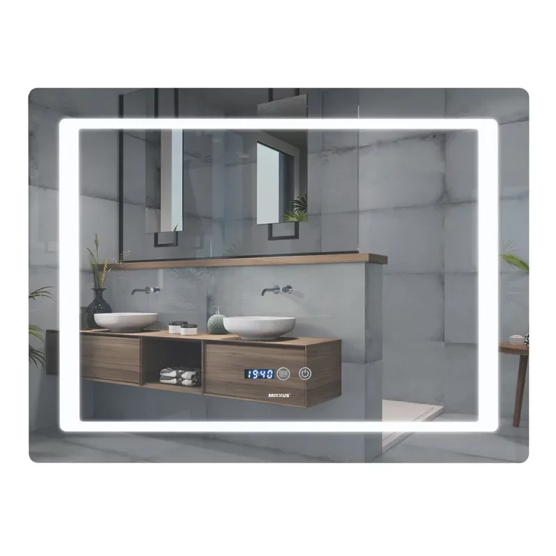 Зеркало Mixxus STYLE MR03-90x70 с Led Touch, Anti-fog, димером, регулятором яркости, часами (MI6007