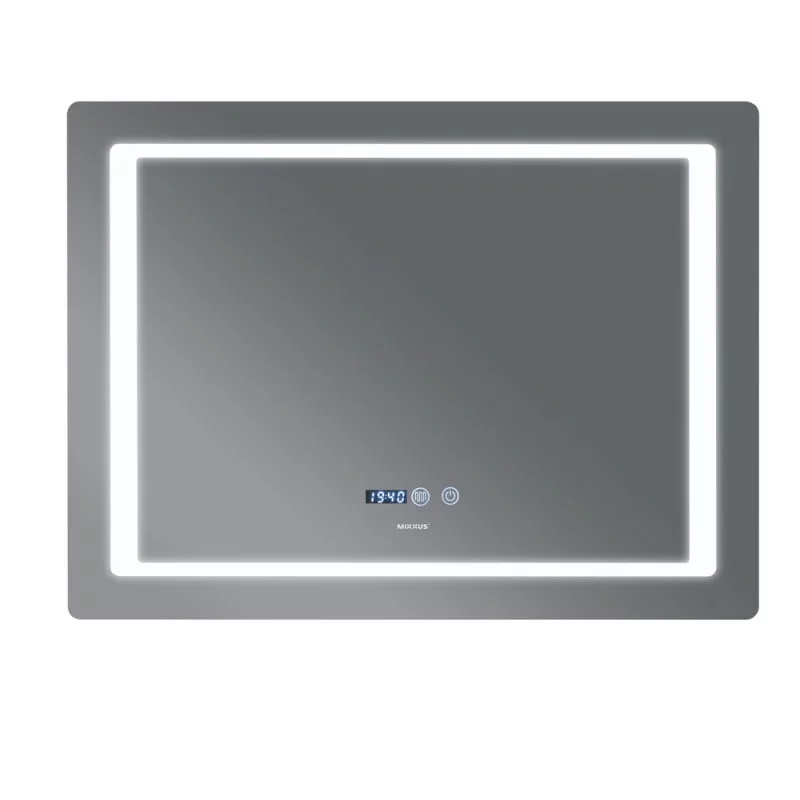 Зеркало Mixxus STYLE MR03-90x70 с Led Touch, Anti-fog, димером, регулятором яркости, часами (MI6007