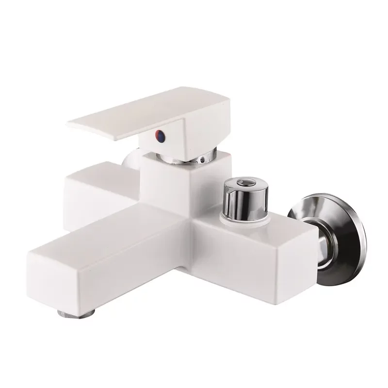 Смеситель для ванны Plamix Kubus-009 EURO SET White (со шлангом, лейкой и кронштейном)